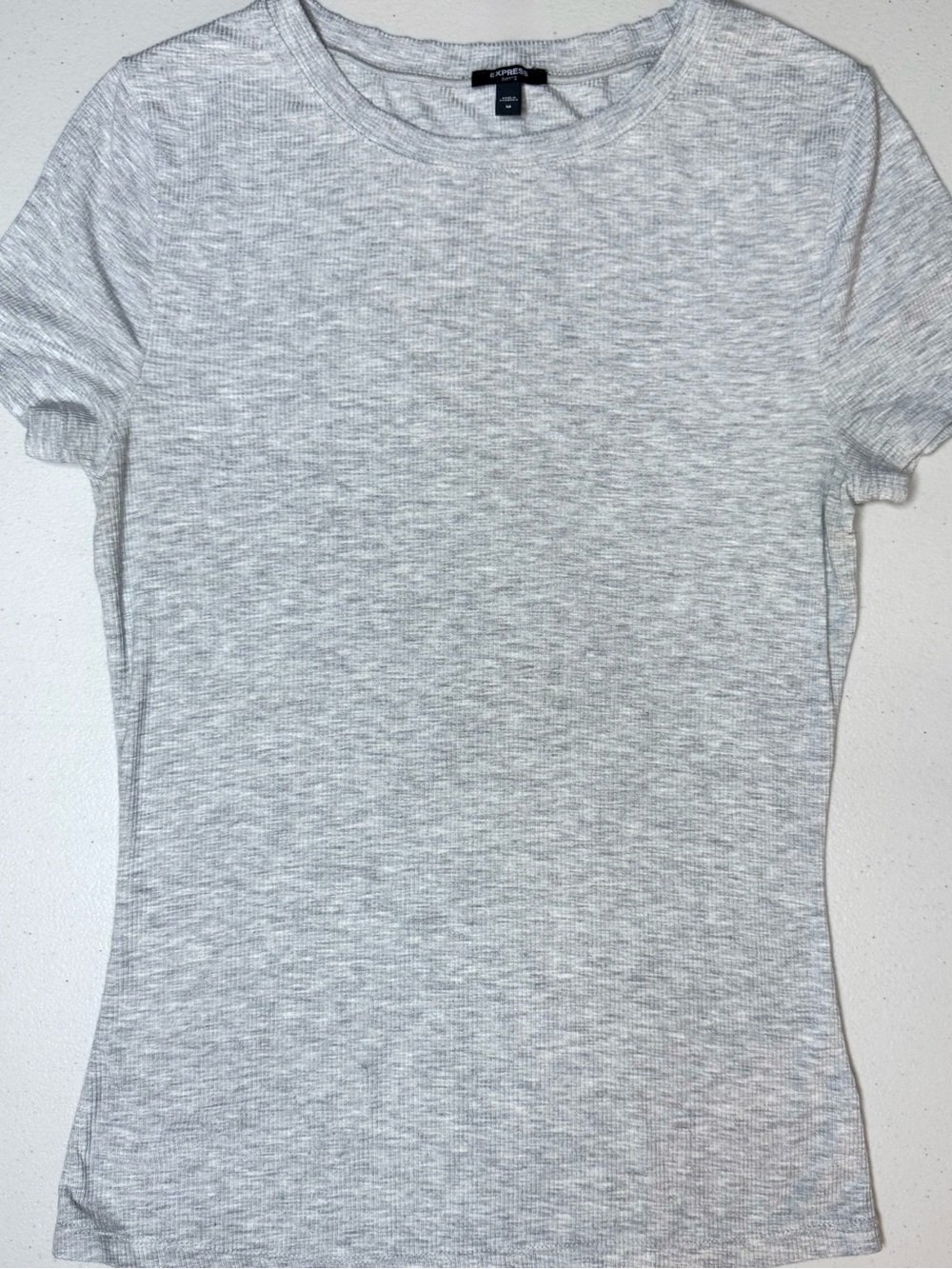 Express Fitted Ribbed Tee Heather Gray Crew Neck Stretch Top Size Medium